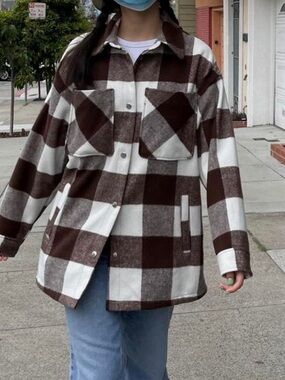 H&M Brown & White Buffalo Plaid oversized jacket